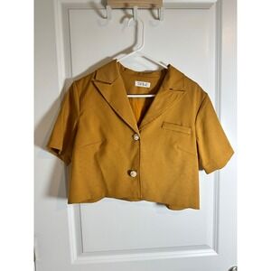 SKY Studio Crop Top Short Sleeve Blazer Jacket Gold Tone Buttons Women's L